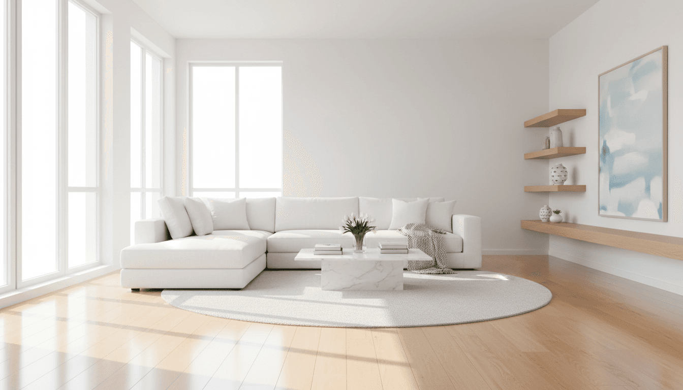 Bright, freshly cleaned living room with sunlight and spotless surfaces